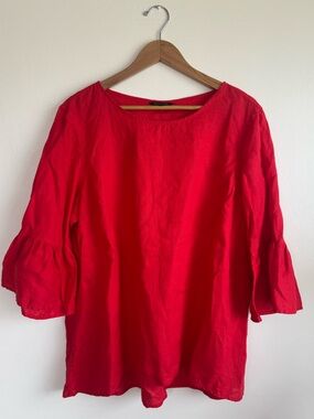 John Mark Red Tunic Top Shirt Blouse Size Large 100% Linen Lagenlook Minimalist